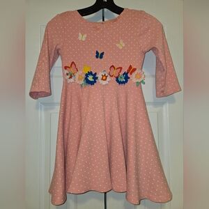 Boden Pink Polka Dot Kids Dress with Floral Accents 8-9y